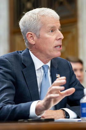 Secretary of Energy Chris Wright speaks during a Senate Energy and Natural Resources Committee hearing on the Department of Energy s budget request for fiscal year 2027 in the Dirksen Senate Office Building near the U.S. Capitol in Washington, DC on Tuesday, April 21, 2026. Wright has warned that gas prices may not drop below $3 until next year, which the Trump Administration claims is totally wrong.  WAP20260421314 BONNIExCASH