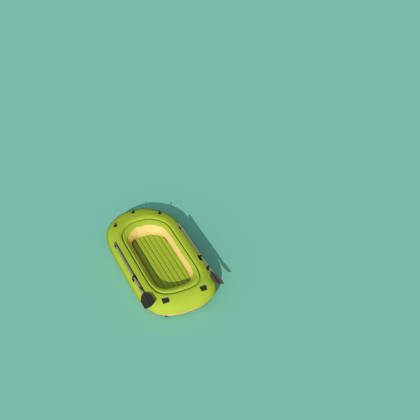 3d rendering of green inflatable boat on turquoise background, UWF02762