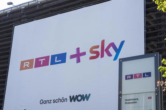 A poster with the slogan RTL Sky ganz schön WOW hangs at the entrance to a parking garage on the grounds of RTL Deutschland Following a competition law review, the EU Commission has approved the takeover of Sky Deutschland by RTL Group RTL Medienunternehmen Firmensitz am Kölner Messeturm The headquarters of TV broadcaster RTL at Pic Copyright: MarcoxBader