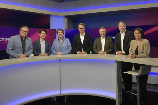 Michael Bröcker, Anna Lehmann, Bettina Böttinger, Carsten Linnemann, Nikolaus Blome, Jakob Augstein and Sandra Maischberger on the ARD talk show maischberger in Studio Berlin Adlershof Berlin, 29 04 2026 Foto:xM.xBehrensx xFuturexImagex maischberger2904_6402
