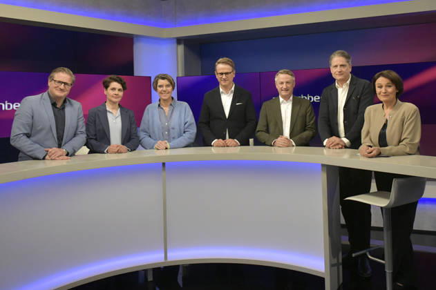 Michael Bröcker, Anna Lehmann, Bettina Böttinger, Carsten Linnemann, Nikolaus Blome, Jakob Augstein and Sandra Maischberger on the ARD talk show maischberger in Studio Berlin Adlershof Berlin, 29 04 2026 Foto:xM.xBehrensx xFuturexImagex maischberger2904_6403