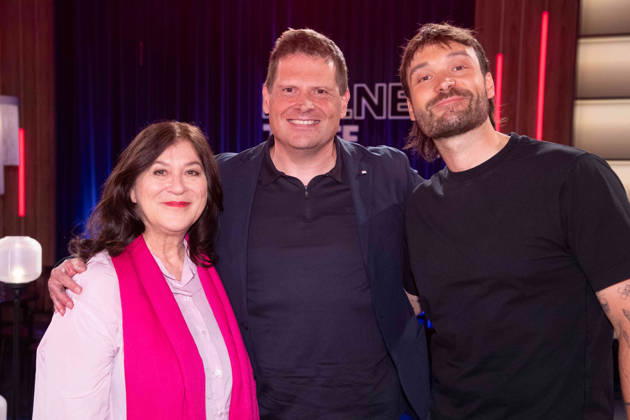 from left Eva MATTES, actress, Jan ULLRICH, former racing cyclist, Rick ZABEL, former racing cyclist, guest on the program ,,Koelner Treff,, on WDR television, 30 04 2026