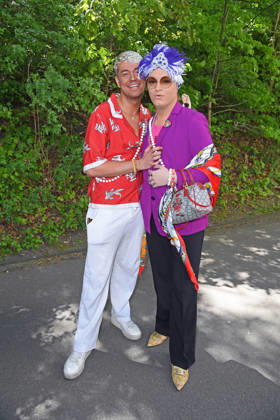 Julian F M Stöckel with friend Marcell Damaschke at the BILD RENNTAG at the trotting track in Gelsenkirchen on 01 05 2026