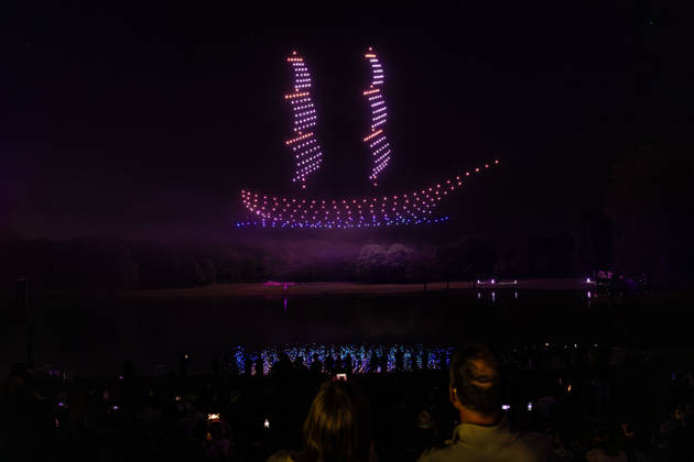 Rhine in Flames in Bonn 01 05 26 The 40th edition of Rhine in Flames in Bonns Rheinaue Friday evening ends with the drone show Ludwig travels around the world The show was made up for from the previous year after it could not take place for technical reasons Bonn Gronau North Rhine-Westphalia Germany Copyright: xMarcxJohnx