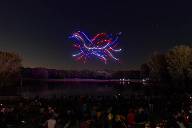 Rhine in Flames in Bonn 01 05 26 The 40th edition of Rhine in Flames in Bonns Rheinaue Friday evening ends with the drone show Ludwig travels around the world The show was made up for from the previous year after it could not take place for technical reasons Bonn Gronau North Rhine-Westphalia Germany Copyright: xMarcxJohnx
