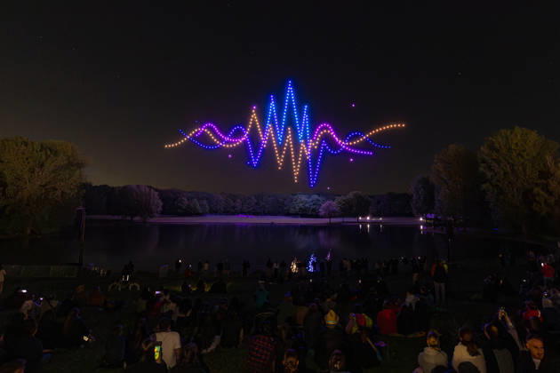 Rhine in Flames in Bonn 01 05 26 The 40th edition of Rhine in Flames in Bonns Rheinaue Friday evening ends with the drone show Ludwig travels around the world The show was made up for from the previous year after it could not take place for technical reasons Bonn Gronau North Rhine-Westphalia Germany Copyright: xMarcxJohnx