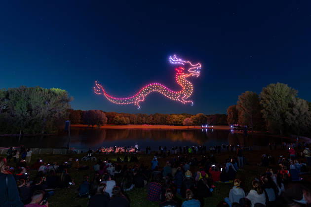 Rhine in Flames in Bonn 01 05 26 The 40th edition of Rhine in Flames in Bonns Rheinaue Friday evening ends with the drone show Ludwig travels around the world The show was made up for from the previous year after it could not take place for technical reasons Bonn Gronau North Rhine-Westphalia Germany Copyright: xMarcxJohnx