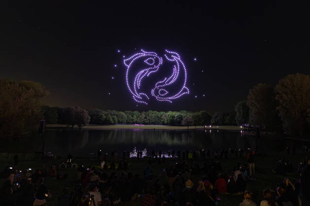Rhine in Flames in Bonn 01 05 26 The 40th edition of Rhine in Flames in Bonns Rheinaue Friday evening ends with the drone show Ludwig travels around the world The show was made up for from the previous year after it could not take place for technical reasons Bonn Gronau North Rhine-Westphalia Germany Copyright: xMarcxJohnx