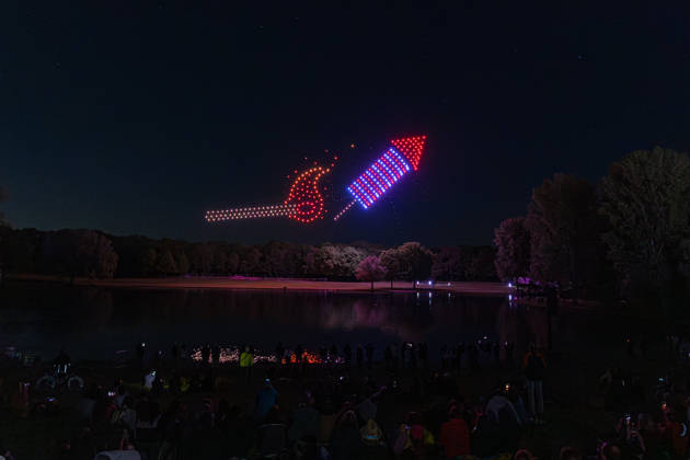 Rhine in Flames in Bonn 01 05 26 The 40th edition of Rhine in Flames in Bonns Rheinaue Friday evening ends with the drone show Ludwig travels around the world The show was made up for from the previous year after it could not take place for technical reasons Bonn Gronau North Rhine-Westphalia Germany Copyright: xMarcxJohnx
