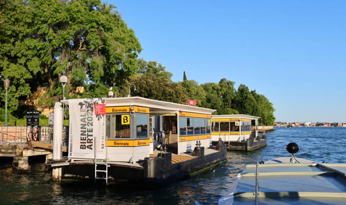 La Biennale di Venezia 61 International Art Exhibition IN MINOR KEYS , curated by Koyo Kouoh in Venice View from the water cab to the Venice Biennale station Giardini Arsenale Veneto Italy
