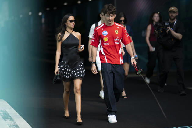 Miami Grand Prix 2026 - Pilots and Girlfriends 16 Charles Leclerc (Ferrari) and Alexandra Saint Mleux arrival before the Sprint Race session of the F1 Grand Prix of Miami at Miami International Autodrome on May 2, 2026 in Miami Florida . Photo by Eliot Blondet ABACAPRESS.COM Miami Florida United States Copyright: xBlondetxEliot ABACAx