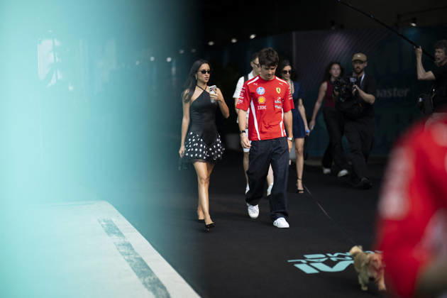 Miami Grand Prix 2026 - Pilots and Girlfriends 16 Charles Leclerc (Ferrari) and Alexandra Saint Mleux arrival before the Sprint Race session of the F1 Grand Prix of Miami at Miami International Autodrome on May 2, 2026 in Miami Florida . Photo by Eliot Blondet ABACAPRESS.COM Miami Florida United States Copyright: xBlondetxEliot ABACAx