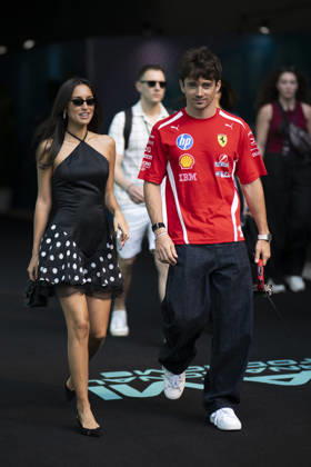Miami Grand Prix 2026 - Pilots and Girlfriends 16 Charles Leclerc (Ferrari) and Alexandra Saint Mleux arrival before the Sprint Race session of the F1 Grand Prix of Miami at Miami International Autodrome on May 2, 2026 in Miami Florida . Photo by Eliot Blondet ABACAPRESS.COM Miami Florida United States Copyright: xBlondetxEliot ABACAx