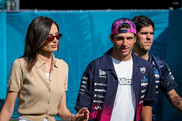Miami Grand Prix 2026 - Pilots and Girlfriends (55) Carlos Sainz Jr (ESP) - Atlassian Williams F1 Team - Williams FW48 - Mercedes and his girlfriend Rebecca Donaldson (GBR) Model during the Formula 1 Crypto.com Miami Grand Prix 2026 at Miami International Autodrome in Miami Gardens, United States. Round 6 of the 2026 FIA Formula One World Championship, held May 1-3, 2026. The Miami International Autodrome, located in the grounds of the Hard Rock Stadium, hosts the sixth round featuring the Sprint format. This event weekend features the F1 Sprint format, with a Sprint Shootout and Sprint Race in addition to the standard qualifying session and Grand Prix. , on May 1, 2026, in Miami, USA. Photo by Alessio De Marco ABACAPRESS.COM Miami Florida  Copyright: xDexMarcoxAlessio ABACAx