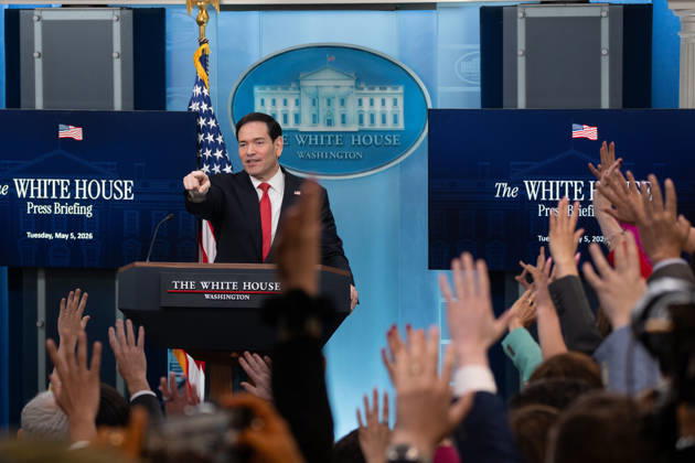 May 5, 2026, Washington, Dc, United States: Secretary of State Marco Rubio hosts the White House press briefing on May 5, 2026. Rubio is taking the place of White House Press Secretary Karoline Leavitt who is on maternity leave. Washington United States - ZUMAl312 20260505_znp_l312_044 Copyright: xAndrewxLeydenx