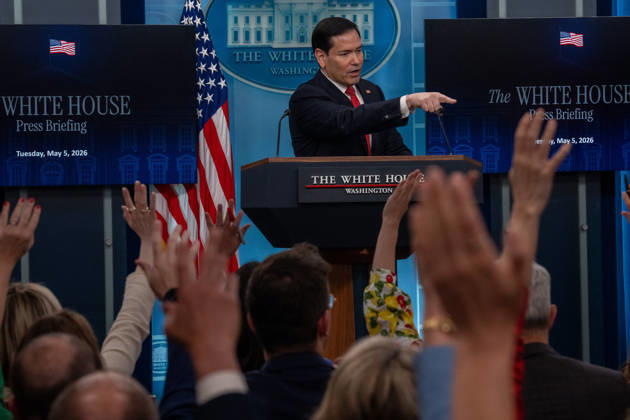 May 5, 2026, Washington, Dc, United States: Secretary of State Marco Rubio hosts the White House press briefing on May 5, 2026. Rubio is taking the place of White House Press Secretary Karoline Leavitt who is on maternity leave. Washington United States - ZUMAl312 20260505_znp_l312_040 Copyright: xAndrewxLeydenx