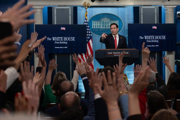 May 5, 2026, Washington, Dc, United States: Secretary of State Marco Rubio hosts the White House press briefing on May 5, 2026. Rubio is taking the place of White House Press Secretary Karoline Leavitt who is on maternity leave. Washington United States - ZUMAl312 20260505_znp_l312_041 Copyright: xAndrewxLeydenx