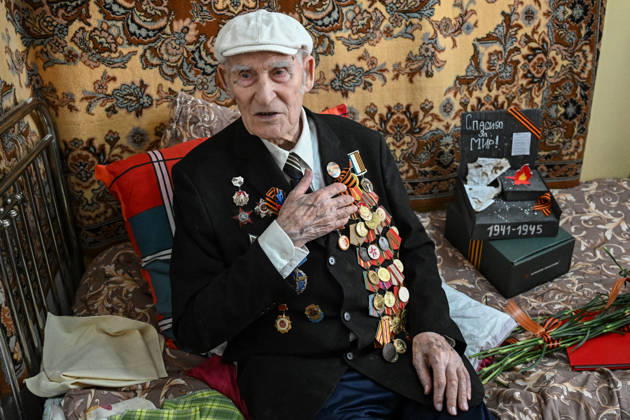 Russia WWII Veterans 9159126 07.05.2026 World War II veteran Ivan Olenin, 101, receives congratulations ahead of Victory Day, marking the 81st anniversary of the victory over Nazi Germany in World War Two, in Lugansk, Lugansk People s Republic, Russia. Ivan Fyodorovich was conscripted into the Red Army in October 1943. He served as a squad commander in the 112th Separate Reconnaissance Artillery Battalion. Olenin took part in the liberation of Poland and the assault on Berlin. He was awarded the Order of the Patriotic War, 2nd Class, and the Order of the Red Star, as well as the medals For Combat Merit, For the Liberation of Warsaw, For the Capture of Berlin, and For the Victory over Germany in the Great Patriotic War 1941 1945. Sergey Bo Copyright: xSergeyxBobylevx