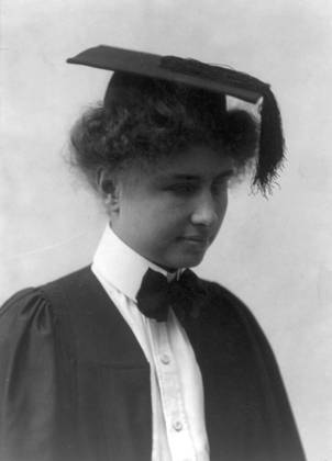 RECORD DATE NOT STATED Helen Keller 1880-1968 Helen Keller 1880-1968, Head and shoulders, facing right; wearing graduation cap and gown. 1904. Helen Adams Keller; American author, political activist, and lecturer. She was the first deaf, blind person to earn a Bachelor of Arts degree. The story of how Keller s teacher, Anne Sullivan, broke through the isolation imposed by a near complete lack of language, allowing the girl to blossom as she learned to communicate, has become widely known through the dramatic depictions of the play and film The Miracle Worker. Her birthday on June 27 is commemorated as Helen Keller Day in the U.S. Editorial use only. All other uses to be cleared with the copyright owner (World History Archive), in advance., Copyright: xx