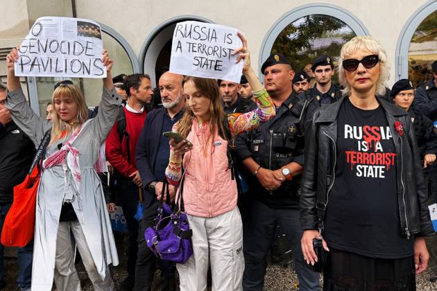 The 61st International Art Exhibition Biennale Arte 2026 will take place in Venice from May 9 to November 22, 2026 The event will take place in Arsenale and Giardini Photo demonstration in front of the Russia Pavilion