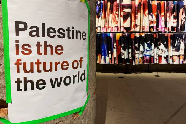 The 61st International Art Exhibition Biennale Arte 2026 will take place in Venice from May 9 to November 22, 2026 The event will be held in Arsenale and Giardini Photo Palestine poster in Arsenale Palestine is the future of the world