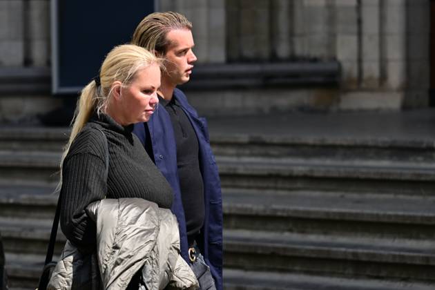 Television Peronality Lesley-ann Poppe pictured during the funeral ceremony for Belgian media figure Hans Otten, Monday 11 May 2026 in Mechelen. Otten died on May 5.  DIRKxWAEM 173490540