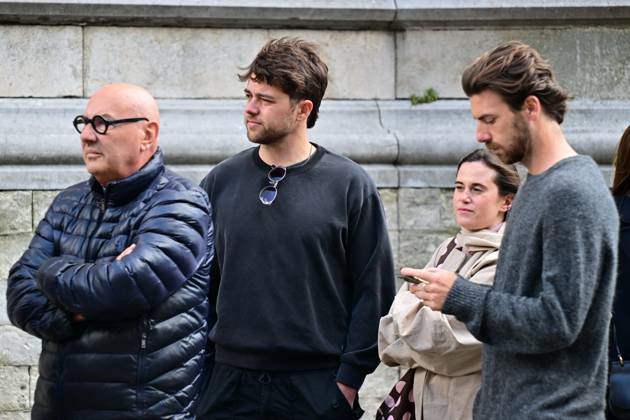 Content Creator Ender Scholtens and girlfriend Claudia en Joris Brys pictured during the funeral ceremony for Belgian media figure Hans Otten, Monday 11 May 2026 in Mechelen. Otten died on May 5.  DIRKxWAEM 173491989