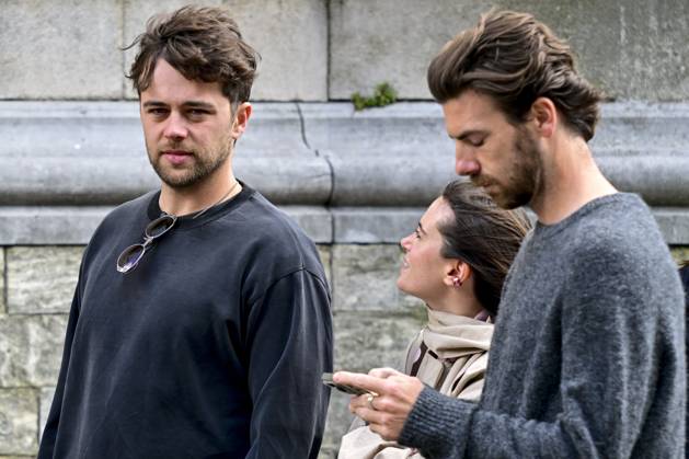 Content Creator Ender Scholtens, his girlfriend Claudia and Sports Television Presenter Joris Brys attend the funeral ceremony for Belgian media figure Hans Otten, Monday 11 May 2026 in Mechelen. Otten died on May 5.  DIRKxWAEM 173494963