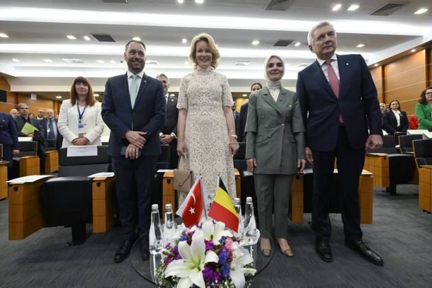 Queen Mathilde Attends 2026 Turkey Economic Mission ISTANBUL, TURKEY - MAY 11: Maxime Prevot (Les Engages), Deputy Prime Minister and Minister of Foreign Affairs foreign of Federal Government, Queen Mathilde of Belgium, Mahinur Ozdemir Goktas, Minister of Family and Social Service and Erdal Bahc1va, Chairperson of the Board of Directors of the Istanbul Chamber of Industry pictured attending The business world and entrepreneurship as drivers of women s empowerment during the Belgian Economic Mission to the Republic of Turkey on May 11, 2026 in Istanbul, Turkey, 11 05 2026 Istanbul Turkey  Copyright: xPhilipxReynaersx