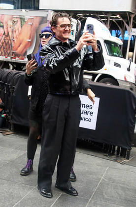 NEW YORK, NY- MAY 11: Pedro Pascal visits Times Square as part of a massive promotional blitz for his new film, The Mandalorian & Grogu on May 11, 2026 in New York City. Copyright: xRWx