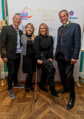 14 05 2026, from left to right Frank Scheppendahl , Valeska Hauptmann, Kerstin von der Linden and Jürgen Blum, Welcome Evening of Pferd International Munich at the event location The Resi at Viktualienmarkt in Munich