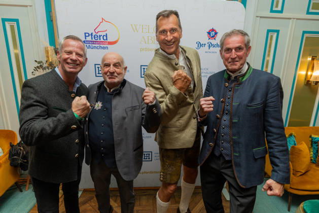 14 05 2026, from left to right Frank Scheppendahl, Dr. Axel Munz, Lars Riedel, Jürgen Blum , Welcome evening of Pferd International Munich at the event location The Resi at Viktualienmarkt in Munich