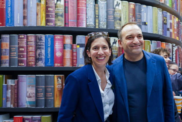 May 15, 2026, Turin, To, Italy: Democratic Party Secretary Elly Schlein and Turin Mayor Stefano Lorusso pose for a photo at the book tower at the International Book Fair. Turin, May 15, 2026 Turin Italy  - ZUMAa289 20260515_zia_a289_043 Copyright: xSelenexDanielex xAgfx