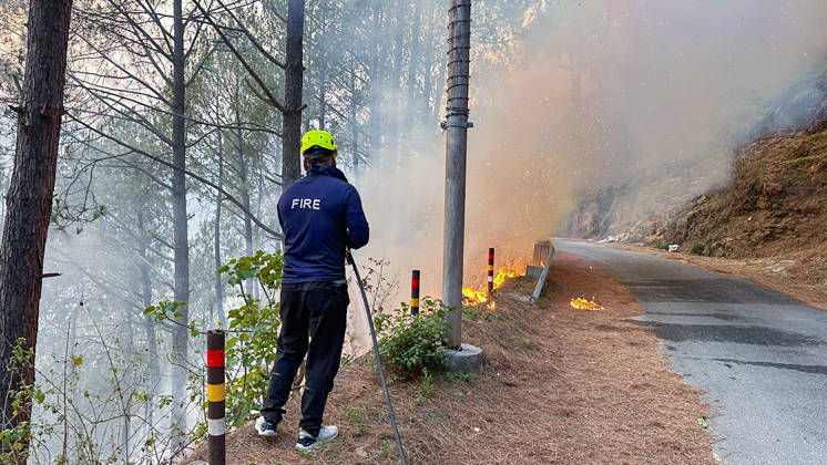 Firefighting operations underway after fire breaks out in a forest Bageshwar, May 21 (ANI): Firefighting operations underway after fire breaks out in a forest, in Bageshwar on Thursday. Bageshwar Uttarakhand India Copyright: xANIx ANI_20260521400