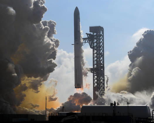 The new and upgraded SpaceX Super Heavy Booster launches Starship on the twelfth test flight at 5:30 PM from the new Orbital Launch Pad 2 at Starbase, Texas on Friday, May 22, 2026. The upgraded booster will land in the Gulf of America while the Starship spacecraft will touch down in the Indian Ocean.  SBP20260522018 JOExMARINO
