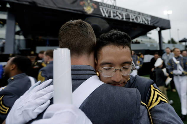 Graduating Cadets embrace at the conclusion of the West Point Class of 2026 s commencement ceremony in Michie Stadium at the United States Military Academy in West Point, New York on Saturday, May 23, 2026. .  NYP202605239019 PeterxFoley