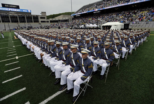 Graduating Cadets wait for United States Secretary of Defense Pete Hegseth to deliver the graduation address at the West Point Class of 2026 s commencement ceremony in Michie Stadium at the United States Military Academy in West Point, New York on Saturday, May 23, 2026. .  NYP20260523901 PeterxFoley