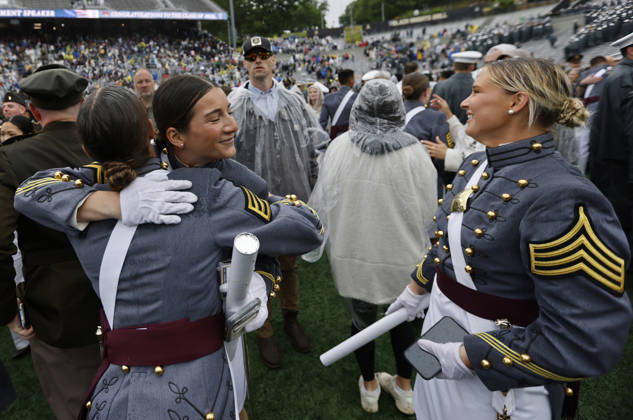 Graduating Cadets embrace at the conclusion of the West Point Class of 2026 s commencement ceremony in Michie Stadium at the United States Military Academy in West Point, New York on Saturday, May 23, 2026. .  NYP202605239021 PeterxFoley