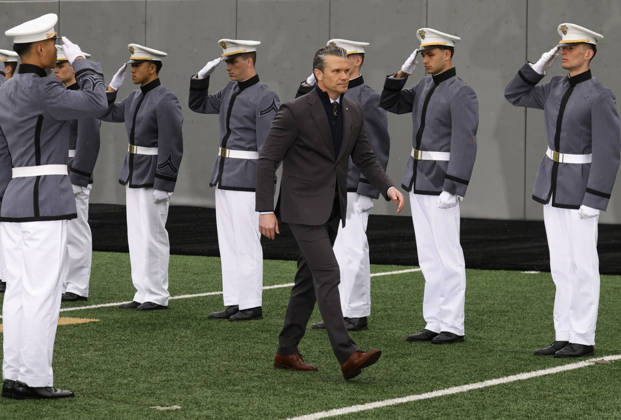 United States Secretary of Defense Pete Hegseth arrives to deliver the graduation address at the West Point Class of 2026 s commencement ceremony in Michie Stadium at the United States Military Academy in West Point, New York on Saturday, May 23, 2026. .  NYP20260523905 PeterxFoley