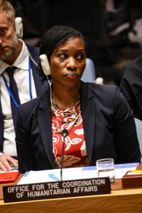 May 23, 2026, New York, New York, USA: EDEM WOSORNU, Director of the Operations and Advocacy Division at OCHA, listens during an emergency UN Security Council meeting on Ukraine at UNHQ following Russian allegations of a Ukrainian drone strike on a vocational school and student dormitory in Russian-controlled Luhansk, which Ukraine denies targeted civilians. New York USA  - ZUMAo116 20260523_znp_o116_008 Copyright: xBiancaxOterox