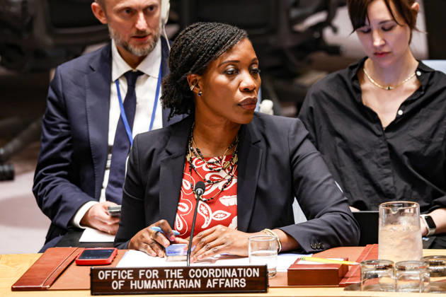 May 23, 2026, New York, New York, USA: EDEM WOSORNU, Director of the Operations and Advocacy Division at OCHA, listens during an emergency UN Security Council meeting on Ukraine at UNHQ following Russian allegations of a Ukrainian drone strike on a vocational school and student dormitory in Russian-controlled Luhansk, which Ukraine denies targeted civilians. New York USA  - ZUMAo116 20260523_znp_o116_009 Copyright: xBiancaxOterox