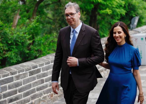 BEIJING, CHINA - MAY 24: Serbian President Aleksandar Vucic and his wife Tamara Vucic visit the Badaling Great Wall on May 24, 2026 in Beijing, China. Serbian President Aleksandar Vucic arrived in Beijing on May 24 for his first state visit to China that will run through May 28. Aleksandar Vucic visited the Great Wall shortly after his arrival. Copyright: xChinaxNewsxServicex 111643953739