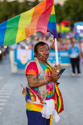 The Chiang Mai Pride Parade 2026 celebrations in Chiang Mai, Thailand - 24 May 2026 A participant dressed in colorful clothing carries a rainbow flag during The Chiang Mai Pride Parade 2026 during celebrations. The Chiang Mai Pride Parade 2026 took place in Chiang Mai, Thailand. Chiang Mai province holds Thailandís first Pride Month celebrations annually, promoting gender equality, diversity, and human rights as part of Pride Month activities in northern Thailand. Chiang Mai Thailand Copyright: xPongmanatxTasirix xSOPAxImagesx PTASIRI240526DxII9632