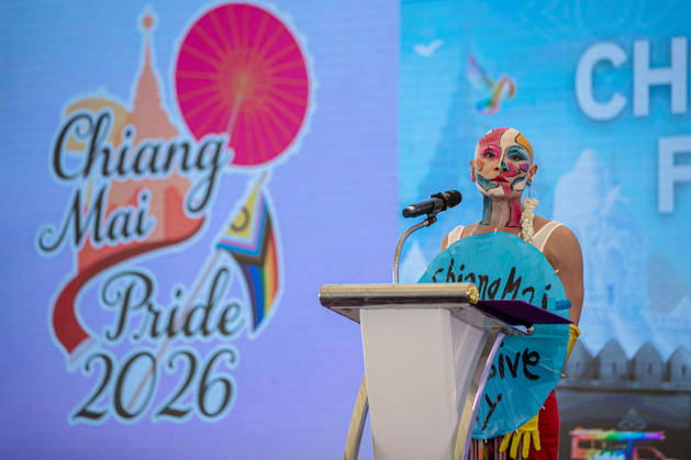 May 24, 2026, Chiang Mai, Thailand: Sirisak Chaited, representative of the Chiang Mai Pride organizing committee, speaks during the opening ceremony of Chiang Mai Pride. The Chiang Mai Pride Parade 2026 took place in Chiang Mai, Thailand. Chiang Mai province holds Thailandis first Pride Month celebrations annually, promoting gender equality, diversity, and human rights as part of Pride Month activities in northern Thailand. Chiang Mai Thailand - ZUMAs197 20260524_aaa_s197_117 Copyright: xPongmanatxTasirix