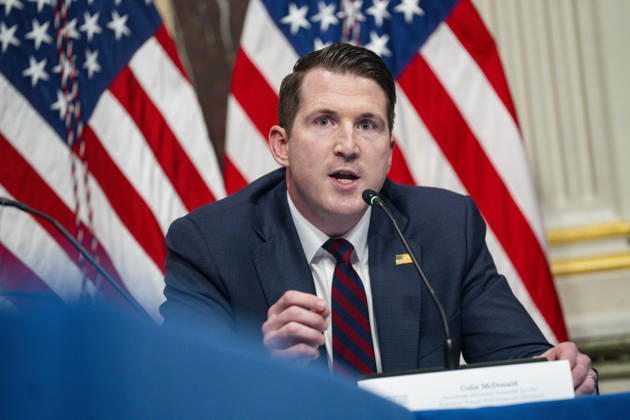 Assistant Attorney General for the Department of Justice s National Fraud Enforcement Division Colin McDonald speaks during a roundtable on anti-fraud initiatives in the Indian Treaty Room in the Eisenhower Executive Building near the White House in Washington, DC on Tuesday, May 26, 2026.  WAP20260526315 BONNIExCASH