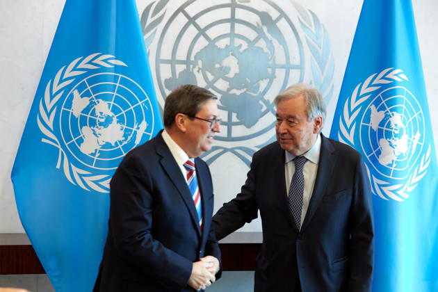 New York, Antonio Guterres trifft Außenminister von Kuba Bruno Rodriguez Parrilla May 26, 2026, New York, New York, USA: United Nations Secretary-General AntoÂ³nio Guterres (r) meets with Cuban Foreign Minister Bruno RodroÂ­guez Parrilla (l) during a bilateral meeting at U.N. Headquarters in New York, May 26, 2026. New York USA - ZUMAs237 20260526_aap_s237_029 Copyright: xMarkxJ.xSullivanx