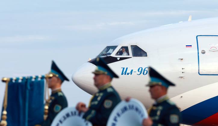 Kazakhstan Russia 9174627 27.05.2026 The Ilyushin Il-96-300 plane carrying Russian President Vladimir Putin is seen at Nursultan Nazarbayev International Airport in Astana, Kazakhstan. Alexander Shcherbak Sputnik Astana Kazakhstan  Copyright: xAlexanderxShcherbakx