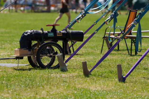 Climate Camp activists prepare for demonstration weekend in Hamm Germany - Hamm, 28.05.2026 Artistic cannon is placed in front of activists tent as climate activists gather ahead of planned demonstrations against fossil gas infrastructure in Hamm. Organizers announced actions and protests scheduled for Friday and Saturday. North Rhine-Westphalia