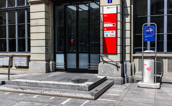 Knife attack with multiple injuries, Winterthur, Switzerland Winterthur, Switzerland, 28th May 2026 One of the knife attacks is believed to have taken place at this entrance to the station building Water visible on the floor was used to wash away the blood A total of four people were injured, some seriously Copyright: xAndreasxHaasx