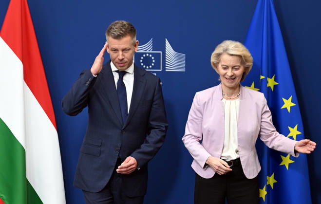 Peter Magyar meets Ursula von der Leyen in Brussels BRUSSELS, BELGIUM - MAY 29: Hungarian Prime Minister Peter Magyar (L) meets with European Commission President Ursula von der Leyen (R) in Brussels, Belgium, on May 29, 2026. Dursun Aydemir Anadolu Brussels Belgium. Editorial use only. Please get in touch for any other usage. Copyright: x2026xAnadoluxDursunxAydemirx